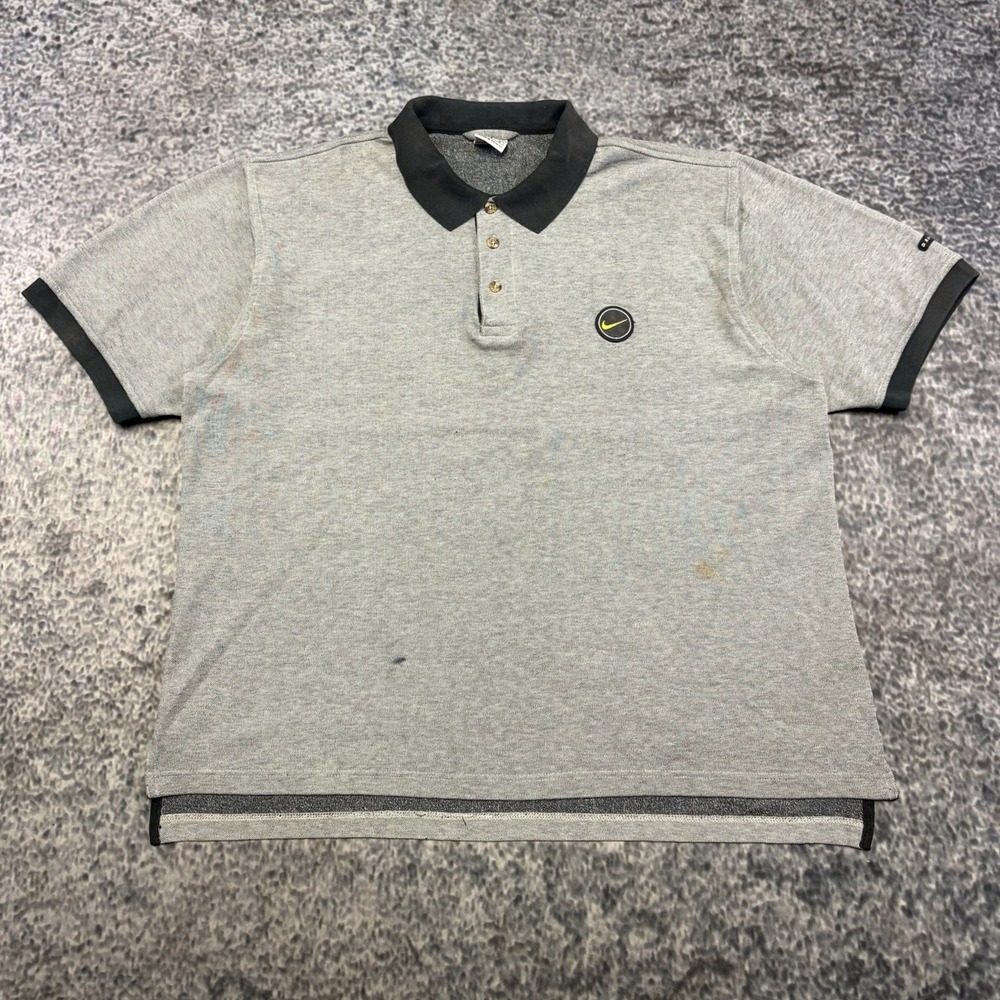 Vintage Team Nike Polo Shirt Mens Large Gray Black Embroidered Swoosh 90s